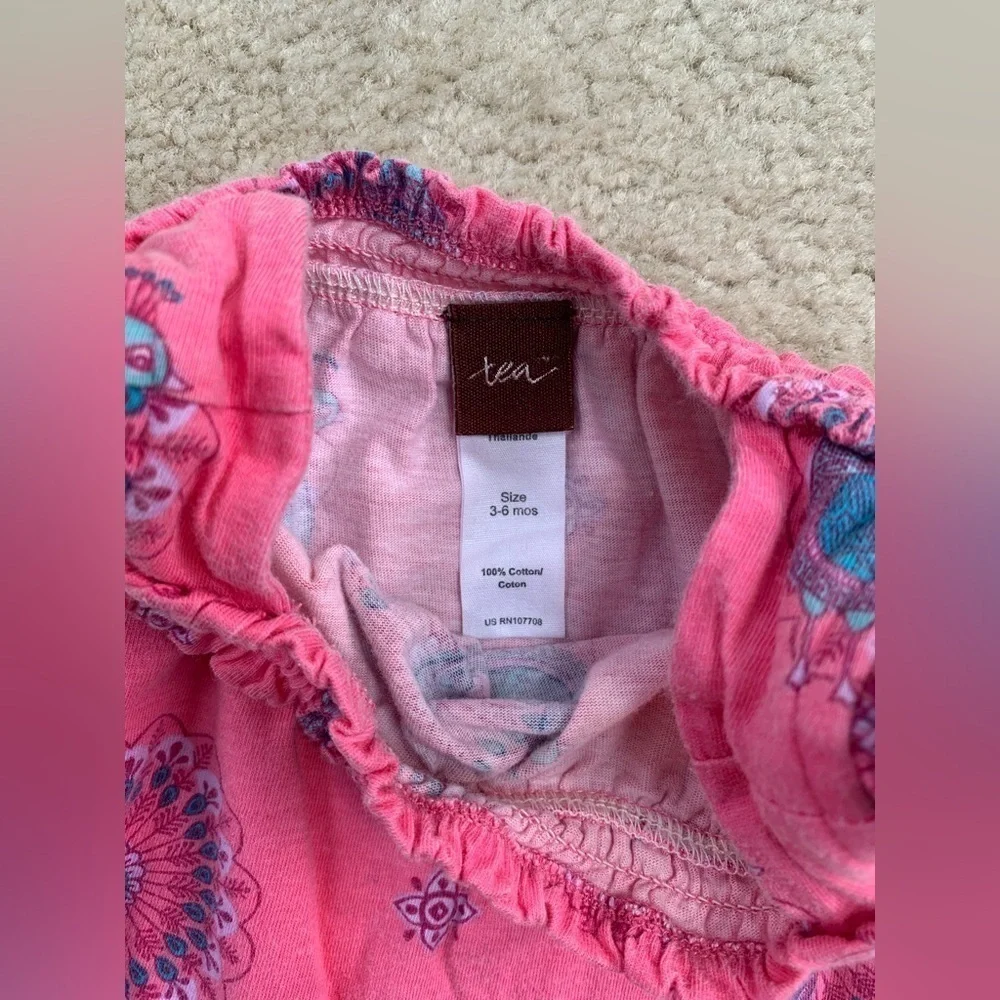 Tea Collection Size 3-6 Months Smocked Top Pink Peacock Romper